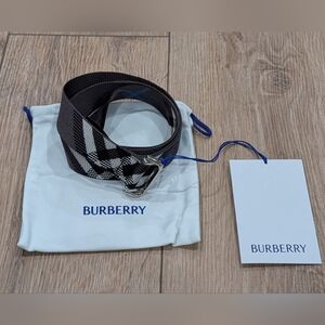 $390 Mens Burberry Check Webbing Nylon Belt Brown Multi Large